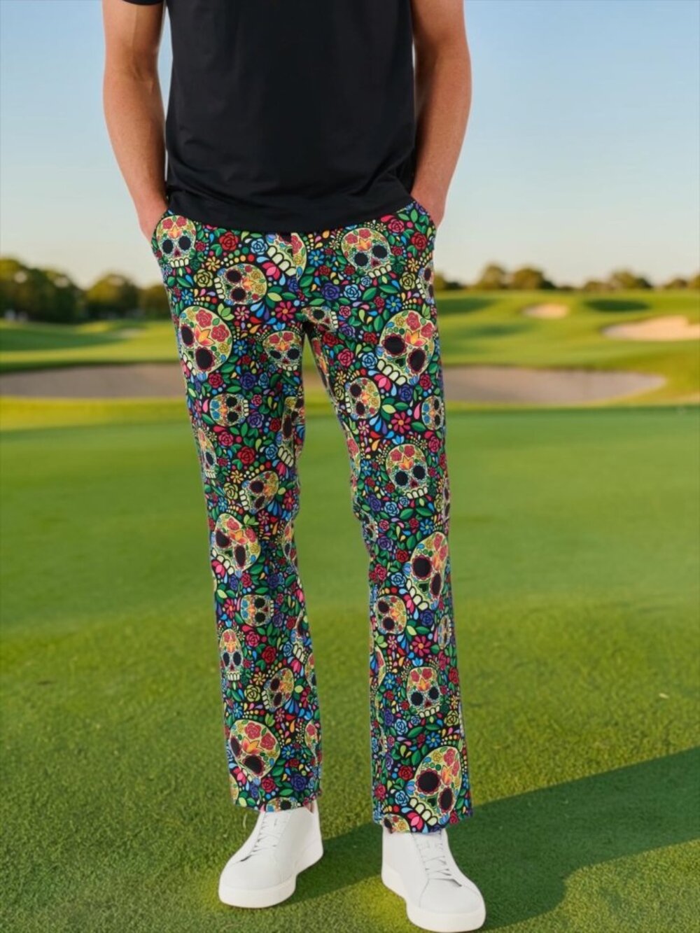 Loudmouth Mens Mosaic Skulls Birdie Golf Pant 30 Multicolor Tapered NEW
